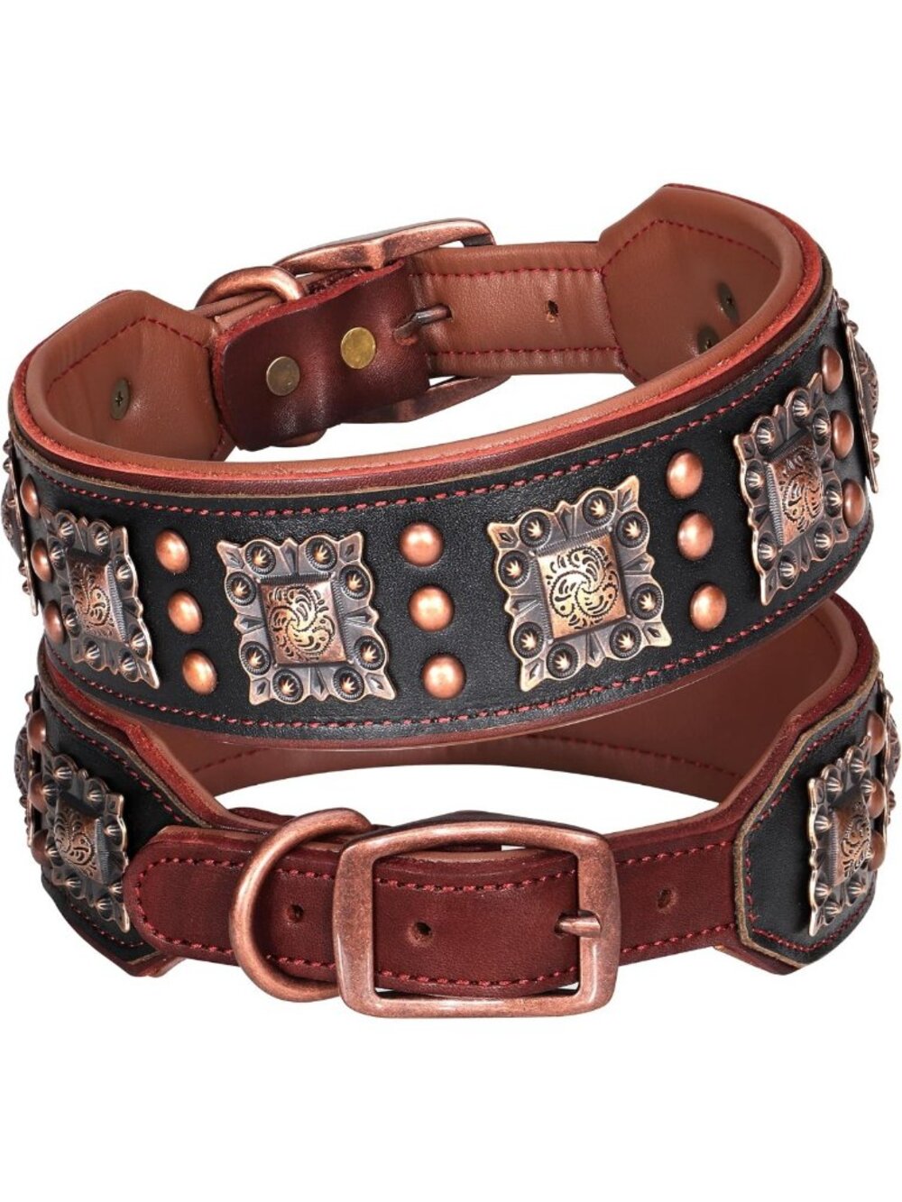 Stylish Genuine Leather Dog Collar, 2" Wide, Black, Adjustable Neck 22-25